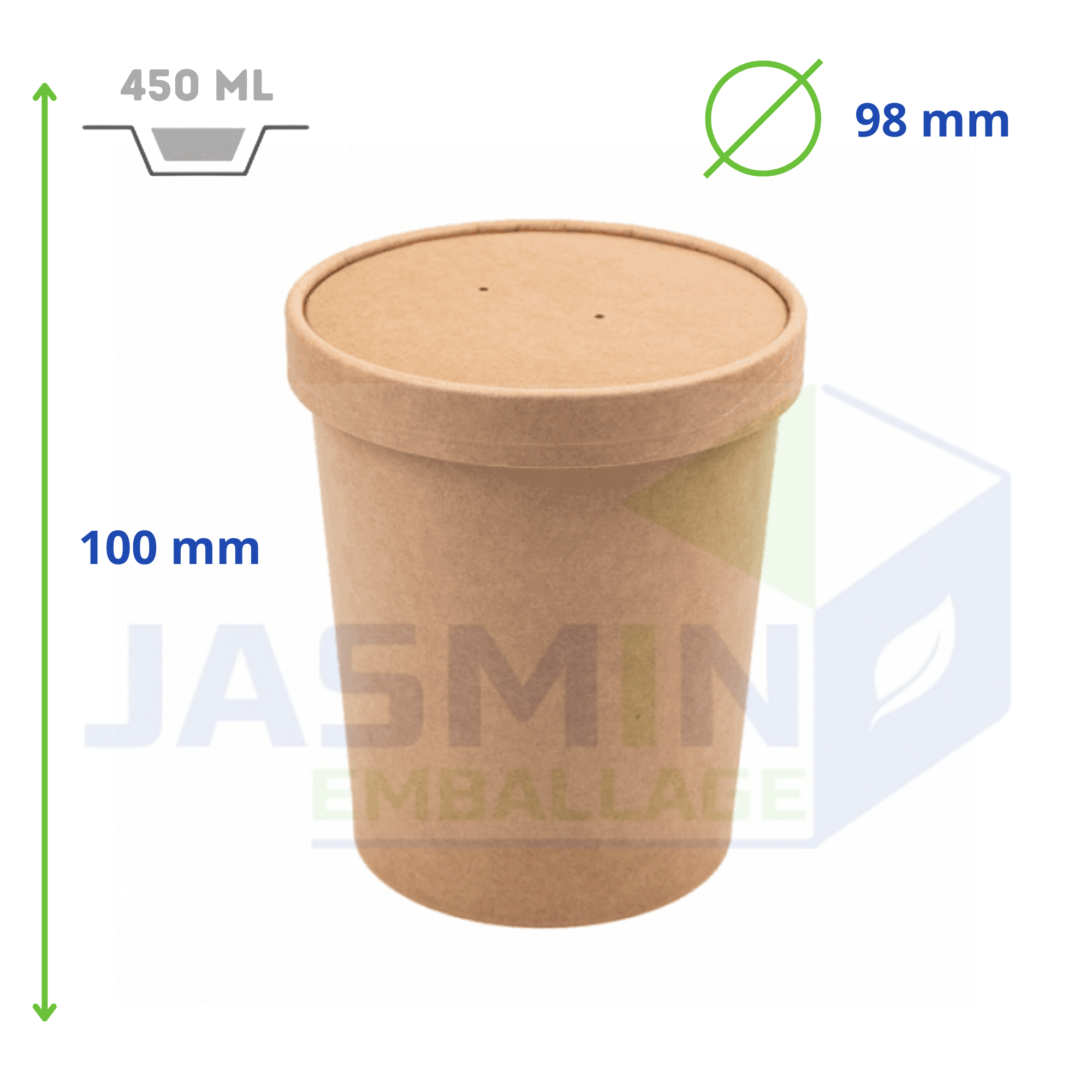 Pot à soupe + couvercle en carton kraft brun 450 ml